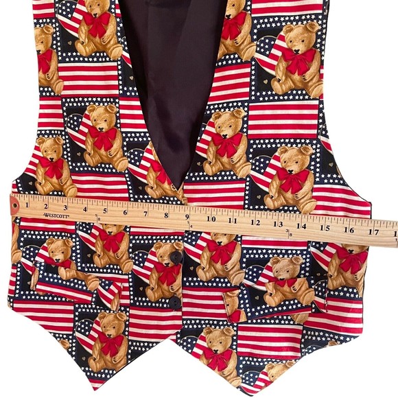 JLN American Patriotic Vest Unisex Size M Suit Top Novelty Print Teddy Bear USA - Picture 6 of 8